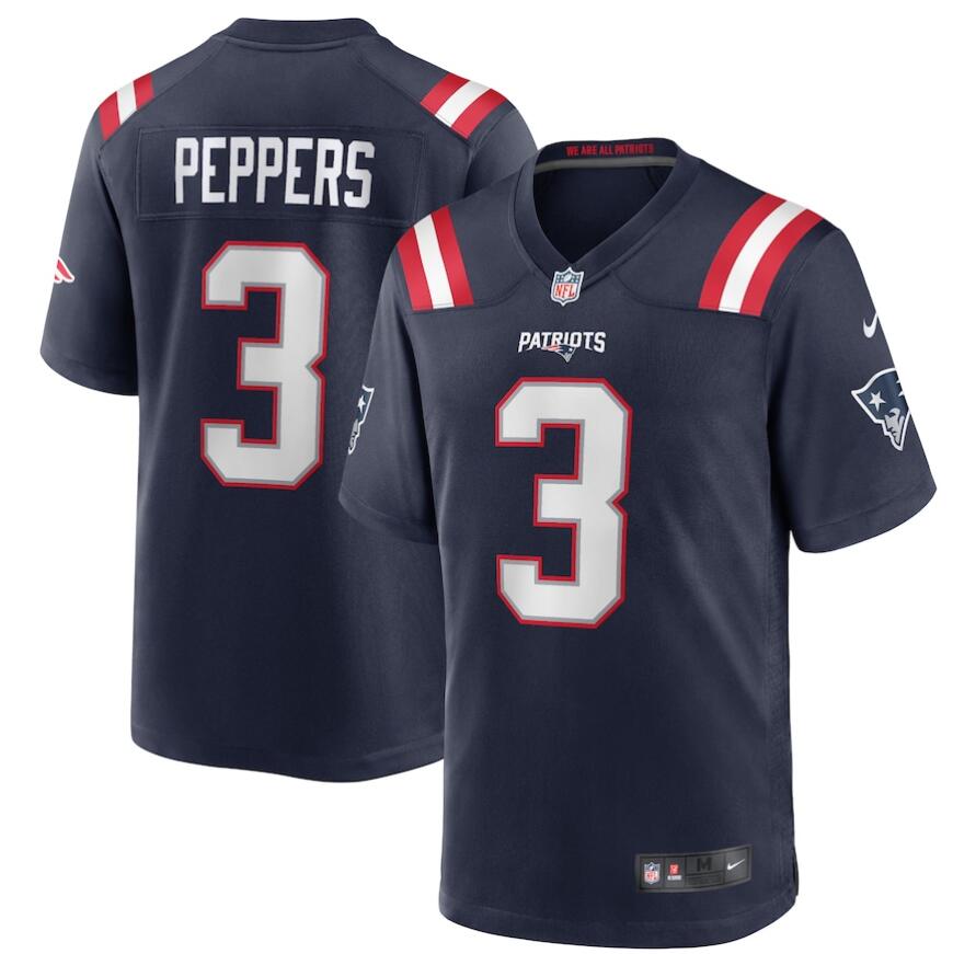 Men  New England Patriots Nike #3 Jabrill Peppers Navy Game Jersey